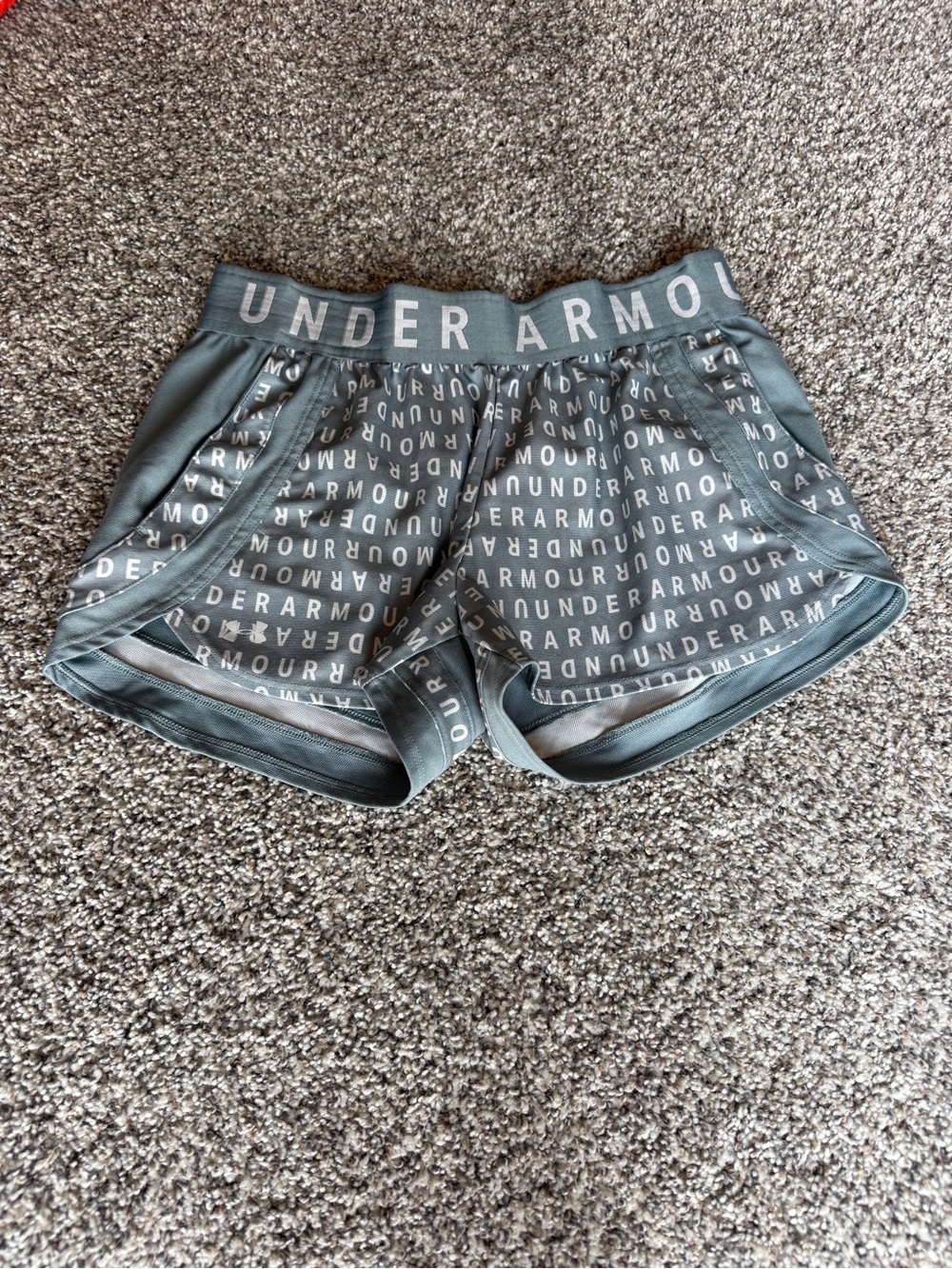 Under Armour Slate Gray Repeating Logo Athletic Shorts